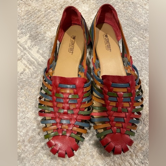 Huarache Multi Color I ❤️ Comfort Leather Sandals Size 10M - Picture 2 of 9